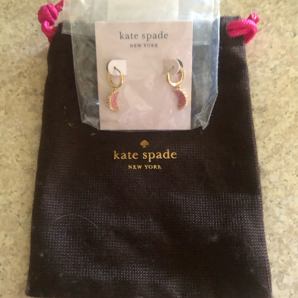 Kate Spade Gold & Pink watermelon Crescent Hoop Earrings